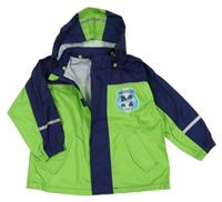 Zeleno-tmavomodrá šušťáková nepromokavá bunda s potlačou a kapucňou Impidimpi