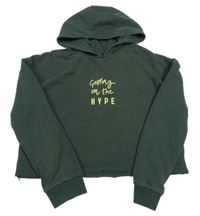 Tmavozelená crop mikina s nápisem a kapucí George