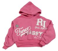 Tmavoružová mikina s nápisy s kamienkami a kapucňou River Island