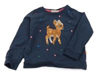 Tmavomodrá mikina so srnkou z flitrů a kamienkami