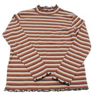 Skořicovo-ružovo-tmavosivé pruhované rebrované tričko Yigga