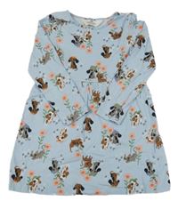 Svetlomodré kvetované bavlnené šaty so psy H&M