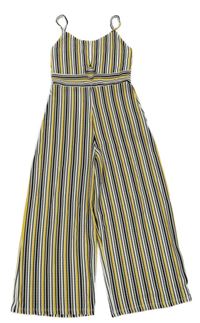 Bielo-čierno-žltý pruhovaný rebrovaný culottes overal New Look