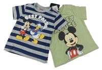 Nové - 2x tričko - zelené s Mickeym + šedo-tmavomodré pruhované s Mickeym a Donaldem Sinsay