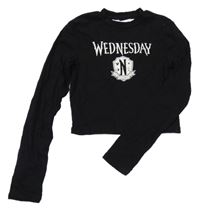 Čierne rebrované crop tričko s potiskem - Wednesday H&M