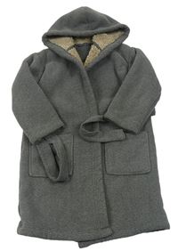 Sivý fleecový zateplený kabát s opaskom a kapucňou M&S