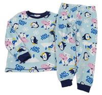 Svetlomodré plyšové pyžama s Tomíkem a tučňáky
