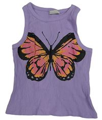 Lila rebrovaný crop top s motýlkom Matalan