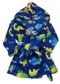 Modrý plyšový župan s dinosaury a kapucí 