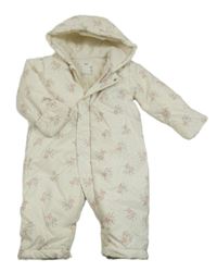 Nové - smotanová kvetovaná šušťáková zimná kombinéza s kapucňou M&S