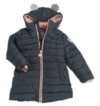 Tmavošedá šusťáková prošívaná zateplená bunda s kapucí Dopodopo