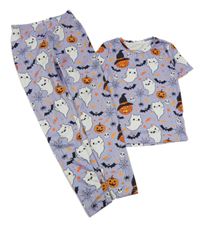 2 set - fialové tričko s duchy a dýněmi + legíny 