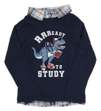 Tmavomodré triko s dinem a všitou košilí C&A