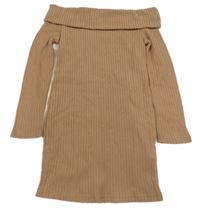 Hnedé rebrované úpletové šaty Shein