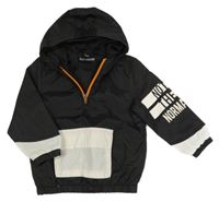 Čierno-biela šušťáková jarná bunda s kapucňou