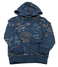 Tmavomodrá mikina s dinosaurami a kapucňou C&A