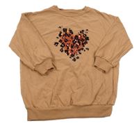 Hnedá ľahká mikina so srdcem z flitrů Next