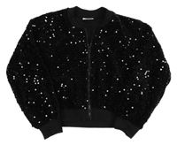 Čierna zamatová flitrová podšitá crop bunda