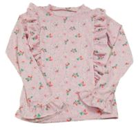 Růžové květované triko s volánky dunnes