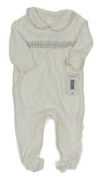 Nové - bílý overal s šedou výšivkou a límečkem Matalan