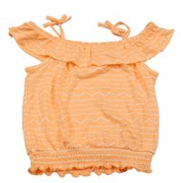 Neónově oranžový vzorovaný crop top s volánikom Yigga