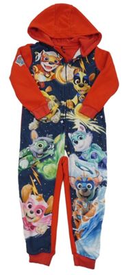 Červeno-tmavomodrá fleecová kombinéza s Tlapkovou patrolou a kapucí George