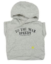 Šedá melírovaná tepláková vesta s nápisem a kapucí 