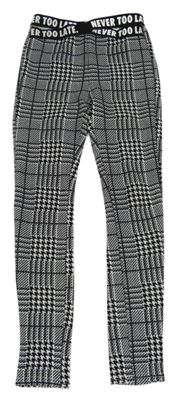 Čierno-biele kockované legíny s nápisem v pase shein