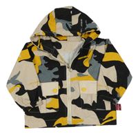 Béžovo-čierno-žltá army plátenná bunda s kapucňou