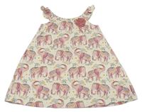 Smotanové kvetované bavlnené šaty so slonmi Tu
