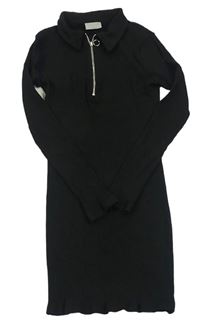Černé žebrované elastické šaty se zipem Matalan
