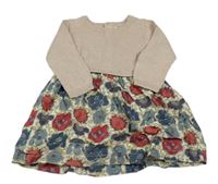 Pudrovo-bílo-modro-červené svetrové šaty s květovanou sukní Mamas&Papas