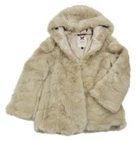 Béžový kožušinový podšitý kabát s bambulemi a kapucňou M&S