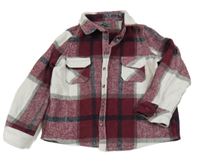 Vínovo-bielo-sivá kockovaná košeľová bunda