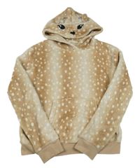 Béžovo-bílá puntíkatá plyšová mikina s kapucí - sob H&M
