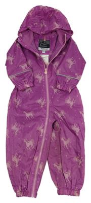 Fialová šusťáková funkční jarní kombinéza s jednorožci a kapucí Regatta