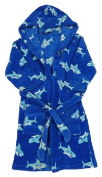 Tmavomodrý plyšový župan se žraloky a kapucí 