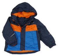 Tmavomodro-modro-oranžová šusťáková zimní bunda s kapucí Lupilu