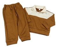 2set - Smetanovo-hnědá žebrovaná mikina + tepláky 