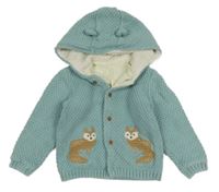 Světlemodrý propínací podšitý svetr s liškami a kapucí M&S