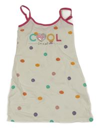 Bílo-barevná puntíkatá noční košile s nápisem 