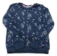 Tmavomodrá kvetovaná plyšová mikina so smajlíkmi Kids