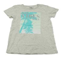 Svetlosivé melírované tričko s palmami Page one young