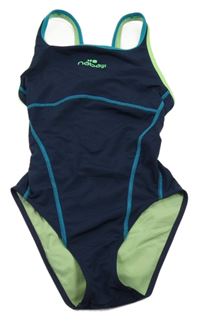 Tmavomodro-zelené jednodielne plavky Nabaiji