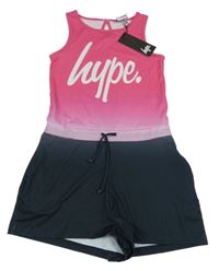 Nové - Růžovo-černý kraťasový overal s logem HYPE 