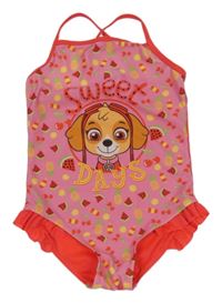 Růžové jednodílné plavky s ovocem - Tlapková Patrola 