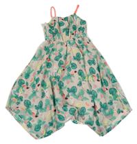 Béžovo-zelené šifónové šaty s listami a zvieratkami H&M