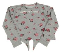 Sivo-ružová kvetovaná crop mikina s nápisom C&A