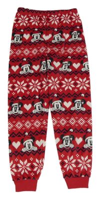 Červeno-tmavomodro-bílé vzorované pyžamové plyšové kalhoty s Mickeym Primark
