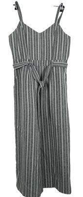 Dámský šedo-bílý pruhovaný kalhotový culottes overal s páskem Apricot